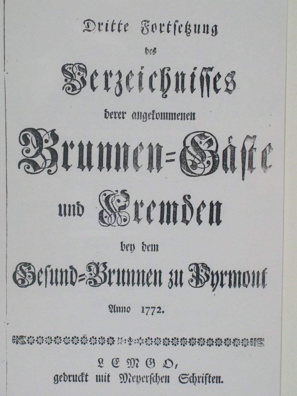 Verzeichnis der Brunnengäste und Fremden Anno 1772-3. Fortsetzung (Museum im Schloss Bad Pyrmont CC BY-NC-SA)