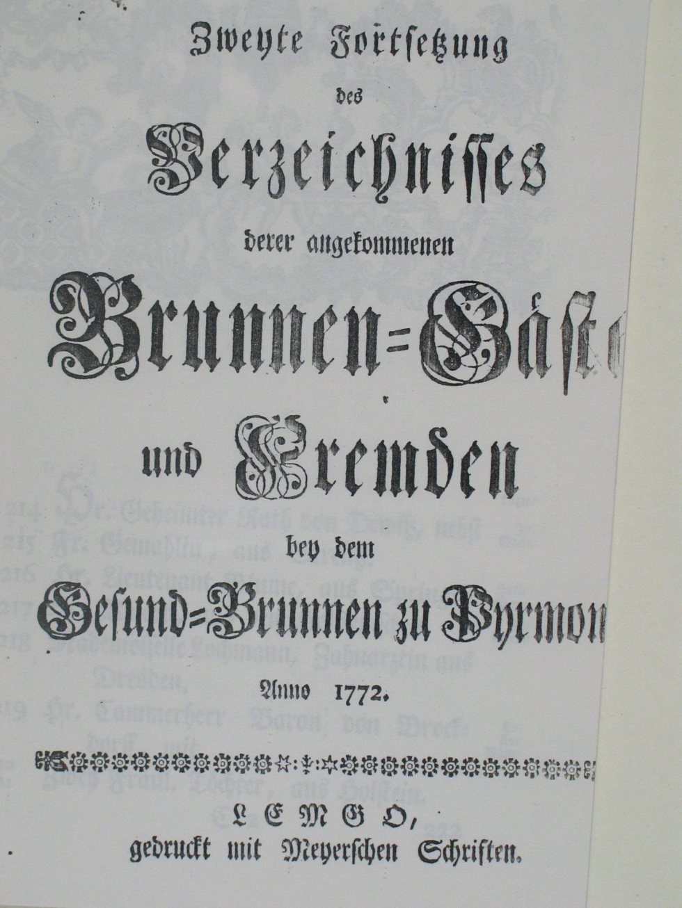 Gesund-Brunnen zu Pyrmont vom 05.07. - 15.07.1772-Deckblatt (Museum im Schloss Bad Pyrmont CC BY-NC-SA)