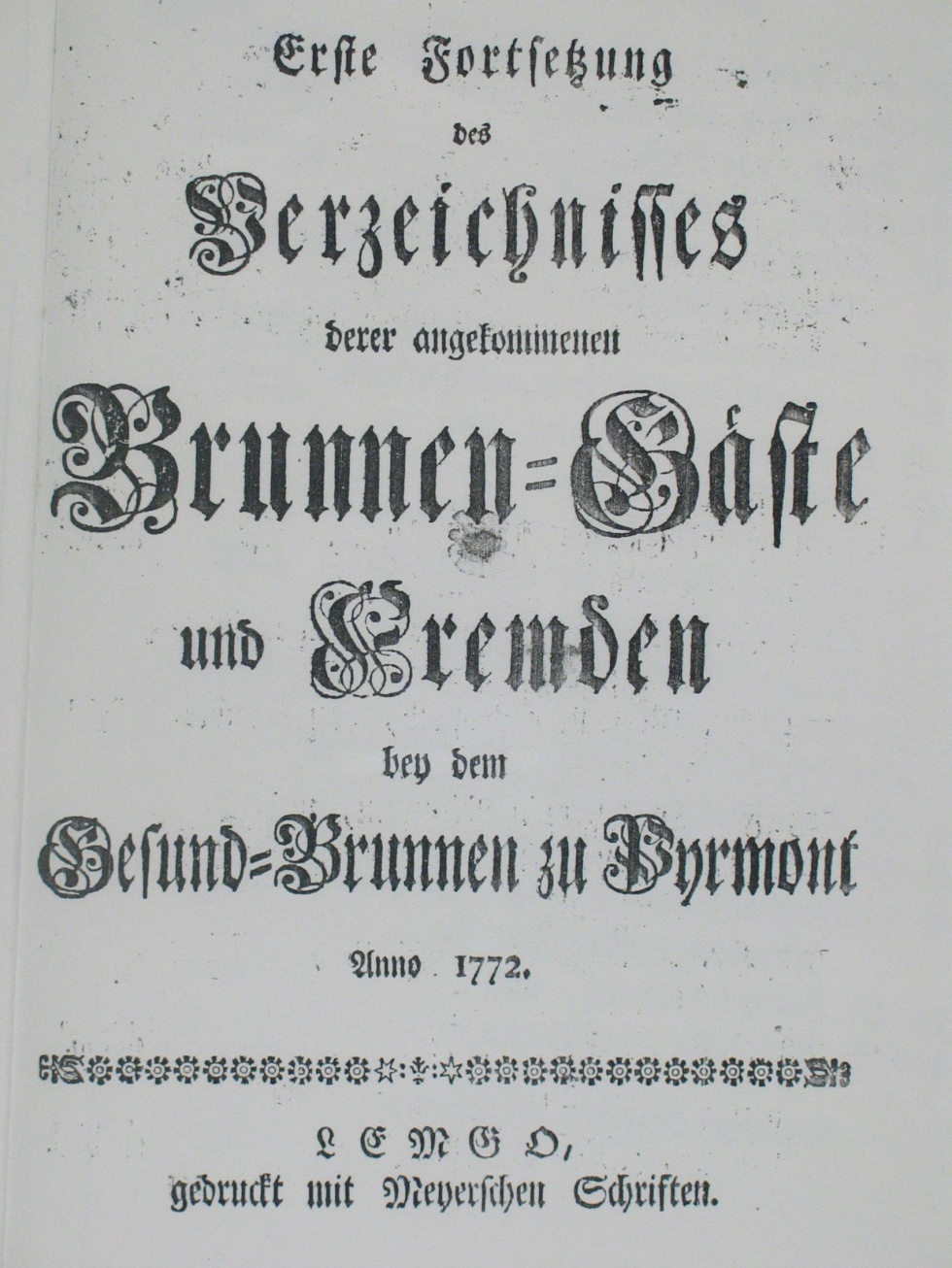 Gesund-Brunnen zu Pyrmont Anno 1772 - 1. Fortsetzung-Deckblatt (Museum im Schloss Bad Pyrmont CC BY-NC-SA)