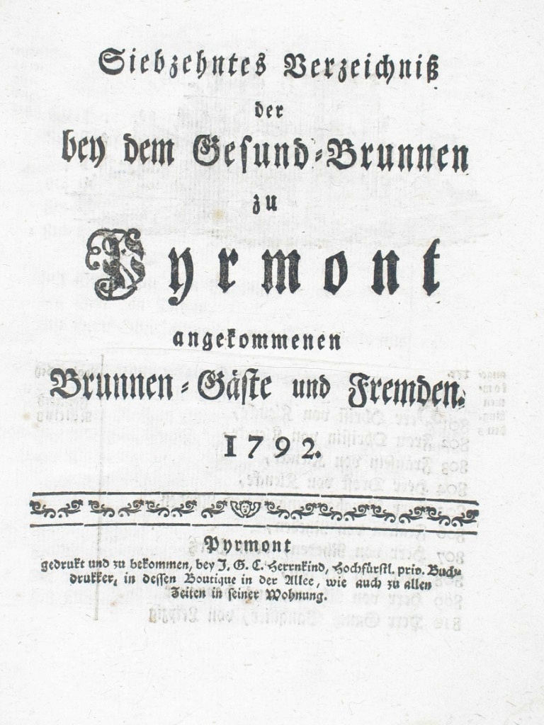 Gesund-Brunnen zu Pyrmont Anno 1792 - 17. Verzeichnis-Deckblatt (Museum im Schloss Bad Pyrmont CC BY-NC-SA)