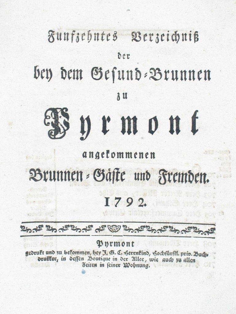 Gesund-Brunnen zu Pyrmont Anno 1792 - 15. Verzeichnis-Deckblatt (Museum im Schloss Bad Pyrmont CC BY-NC-SA)
