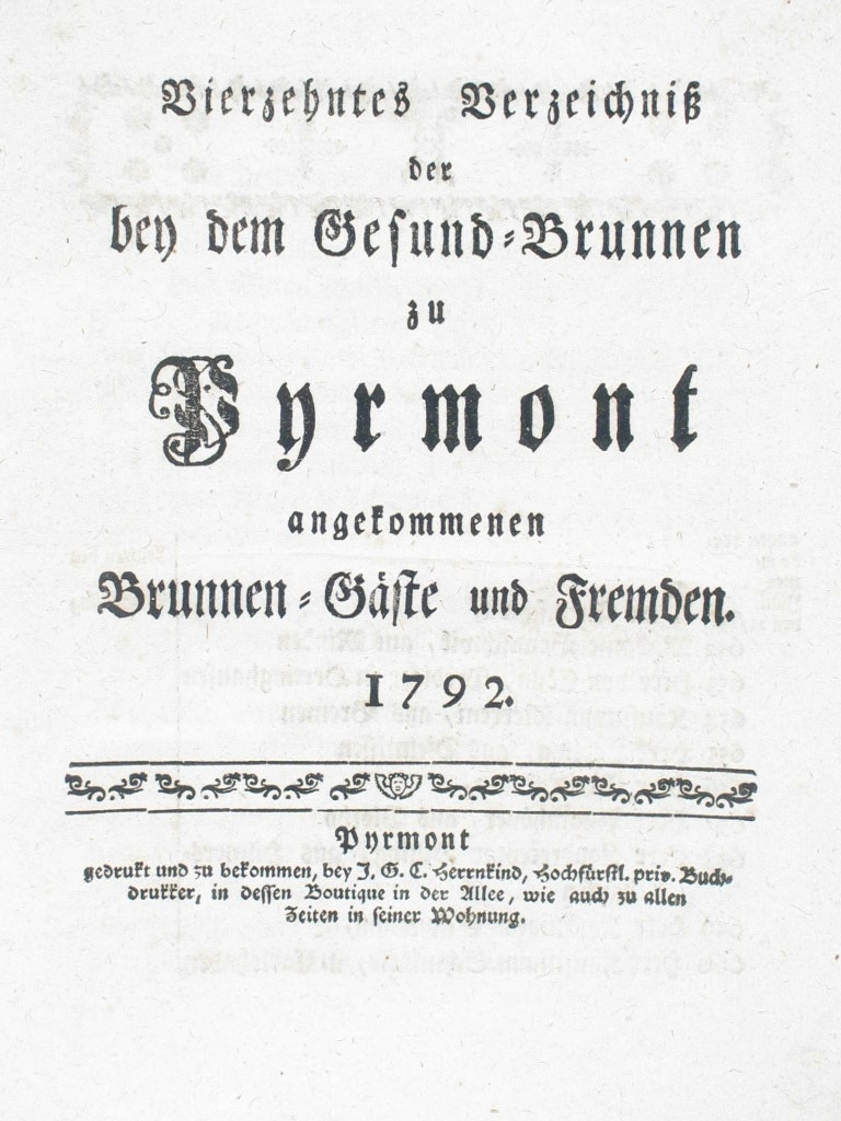 Gesund-Brunnen zu Pyrmont Anno 1792 - 14. Verzeichnis-Deckblatt (Museum im Schloss Bad Pyrmont CC BY-NC-SA)