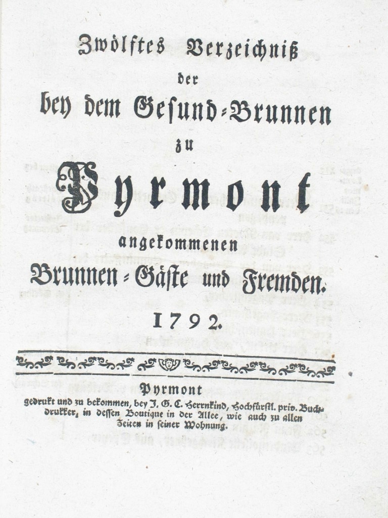 Gesund-Brunnen zu Pyrmont Anno 1792 - 12. Verzeichnis-Deckblatt (Museum im Schloss Bad Pyrmont CC BY-NC-SA)