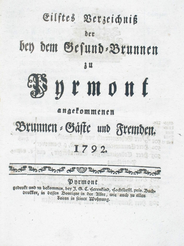 Gesund-Brunnen zu Pyrmont Anno 1792 - 11. Verzeichnis-Deckblatt (Museum im Schloss Bad Pyrmont CC BY-NC-SA)