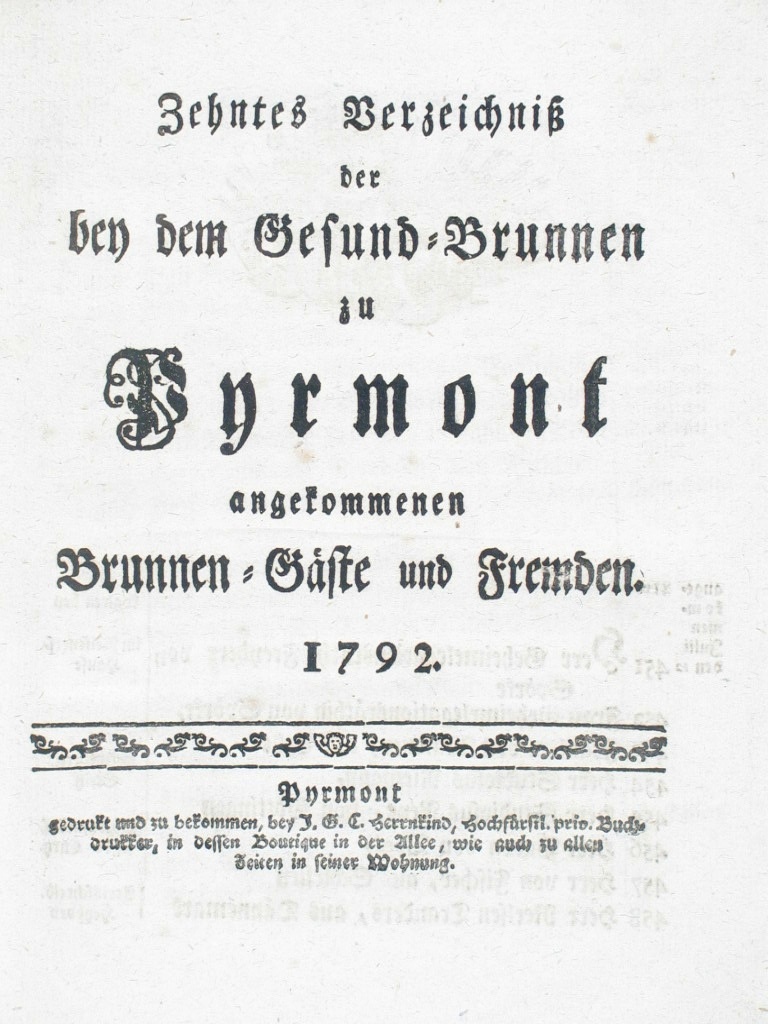 Gesund-Brunnen zu Pyrmont Anno 1792 - 10. Verzeichnis-Deckblatt (Museum im Schloss Bad Pyrmont CC BY-NC-SA)