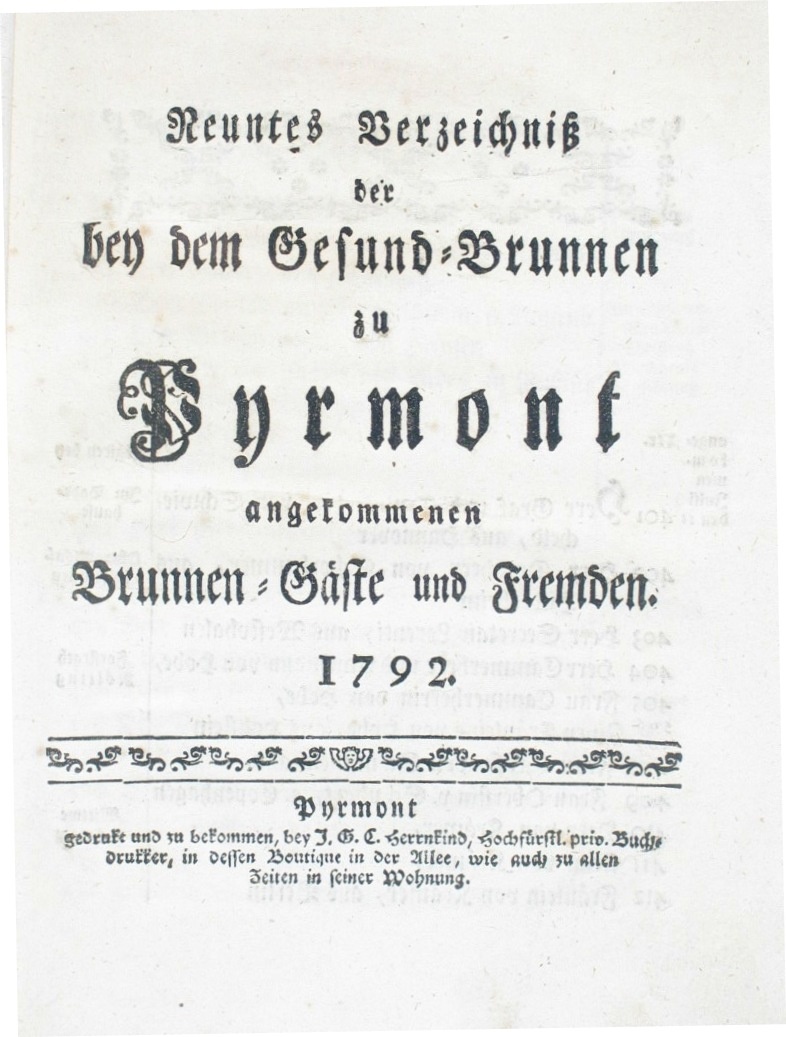 Gesund-Brunnen zu Pyrmont Anno 1792 - 9. Verzeichnis-Deckblatt (Museum im Schloss Bad Pyrmont CC BY-NC-SA)