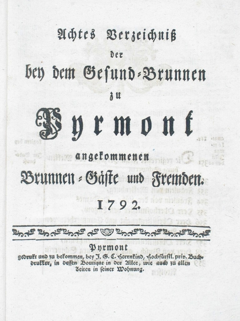 Gesund-Brunnen zu Pyrmont Anno 1792 - 8. Verzeichnis-Deckblatt (Museum im Schloss Bad Pyrmont CC BY-NC-SA)