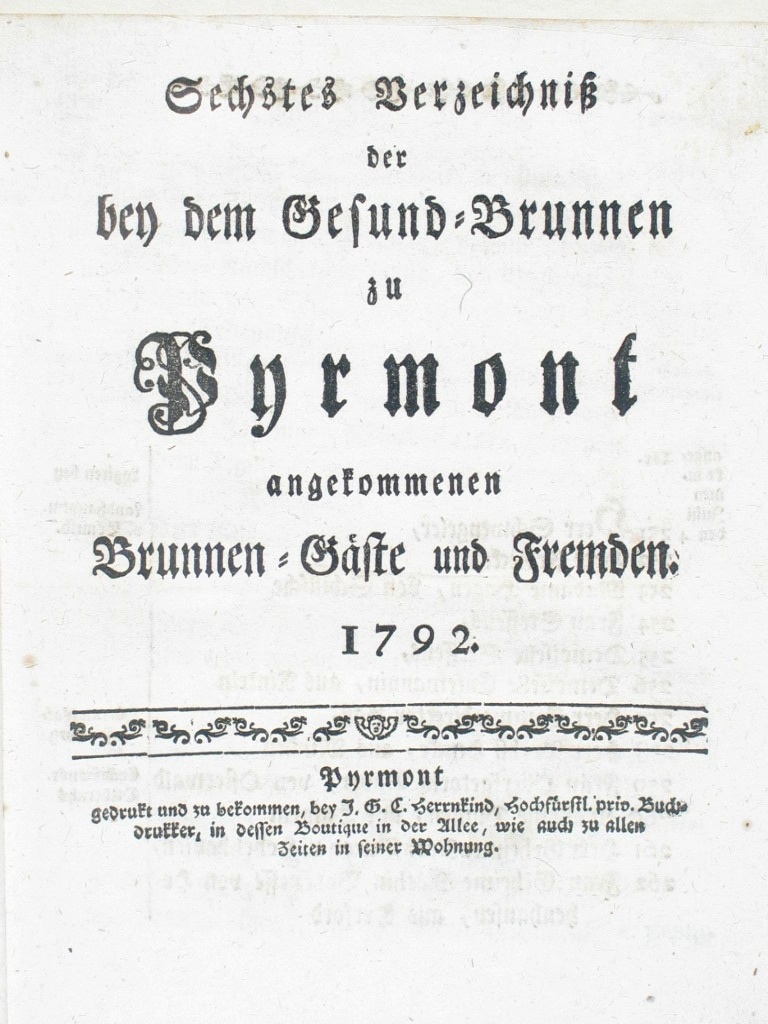Gesund-Brunnen zu Pyrmont Anno 1792 - 6. Verzeichnis-Deckblatt (Museum im Schloss Bad Pyrmont CC BY-NC-SA)