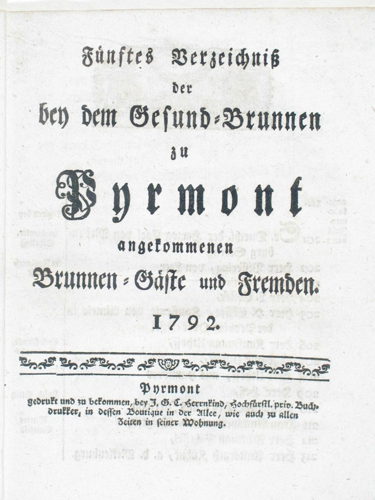 Gesund-Brunnen zu Pyrmont Anno 1792 - 5. Verzeichnis-Deckblatt (Museum im Schloss Bad Pyrmont CC BY-NC-SA)