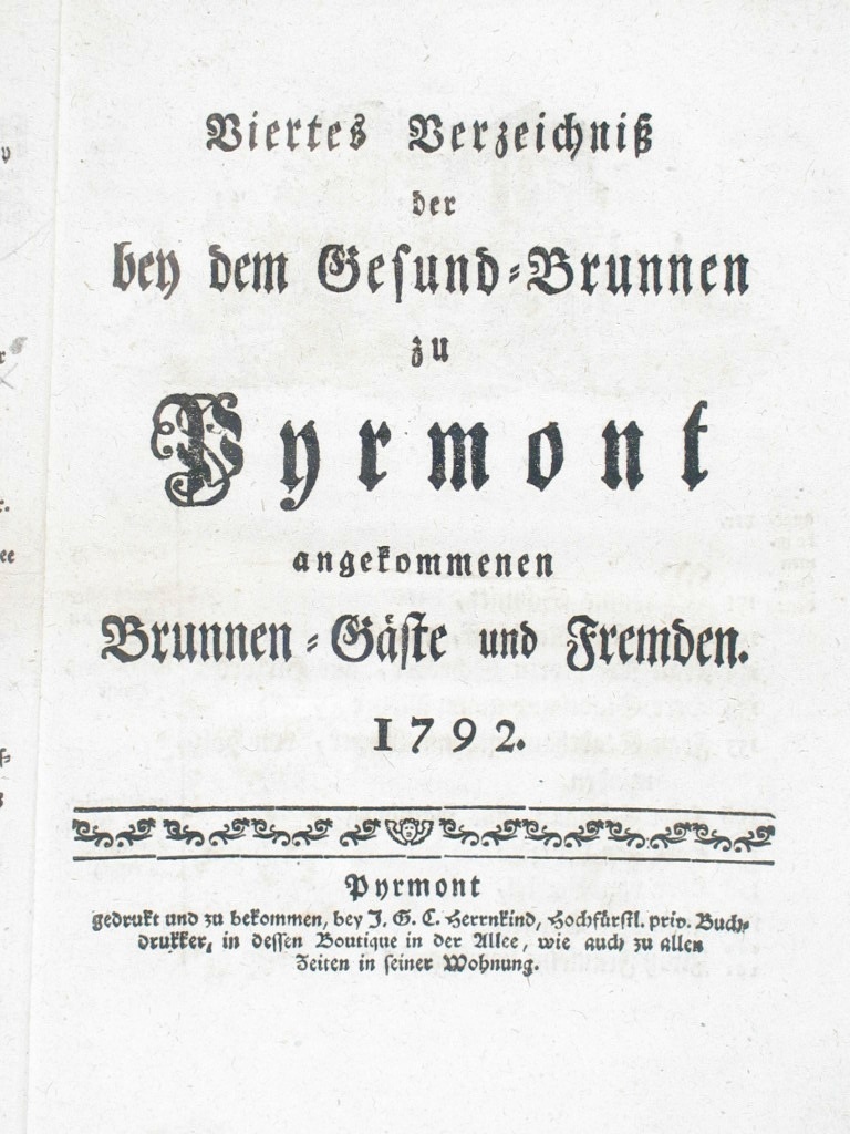 Gesund-Brunnen zu Pyrmont Anno 1792 - 4. Verzeichnis-Deckblatt (Museum im Schloss Bad Pyrmont CC BY-NC-SA)