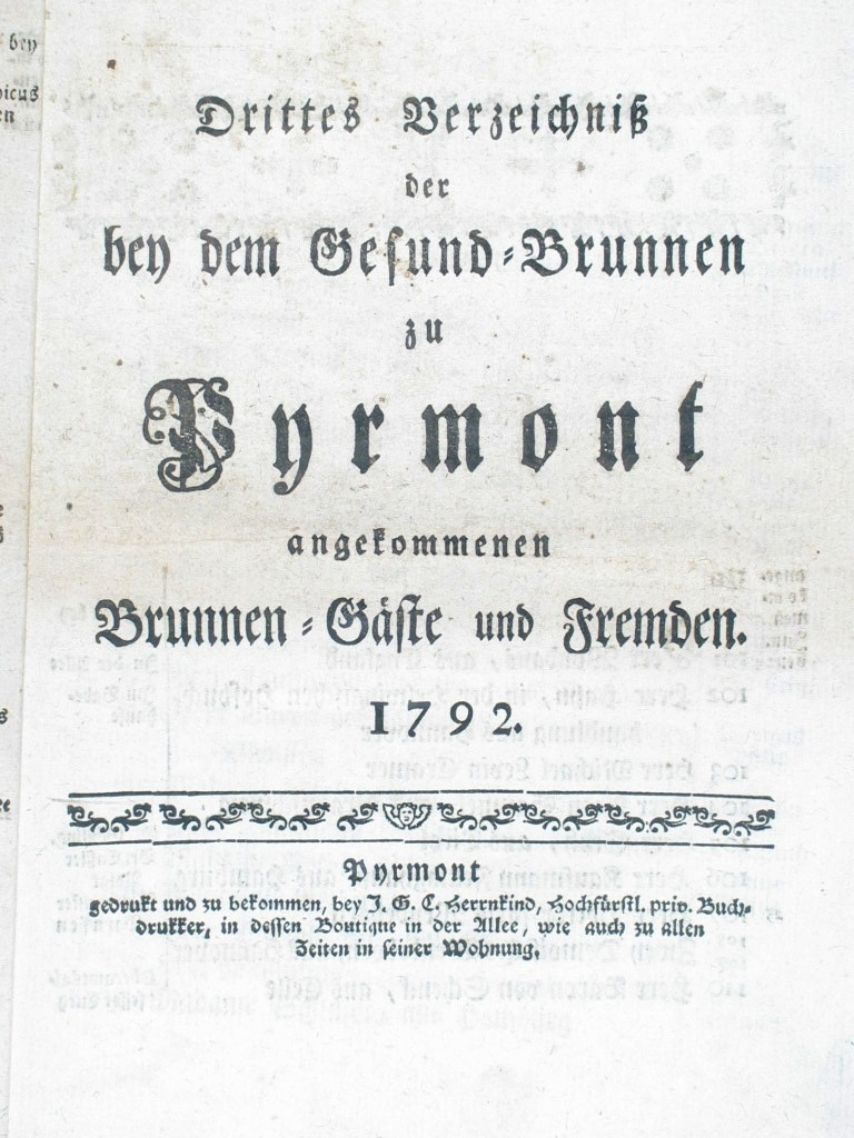 Gesund-Brunnen zu Pyrmont Anno 1792 - 3. Verzeichnis-Deckblatt (Museum im Schloss Bad Pyrmont CC BY-NC-SA)