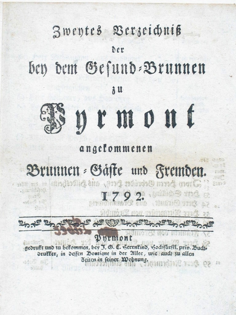 Gesund-Brunnen zu Pyrmont Anno 1792 - 2. Verzeichnis-Deckblatt (Museum im Schloss Bad Pyrmont CC BY-NC-SA)