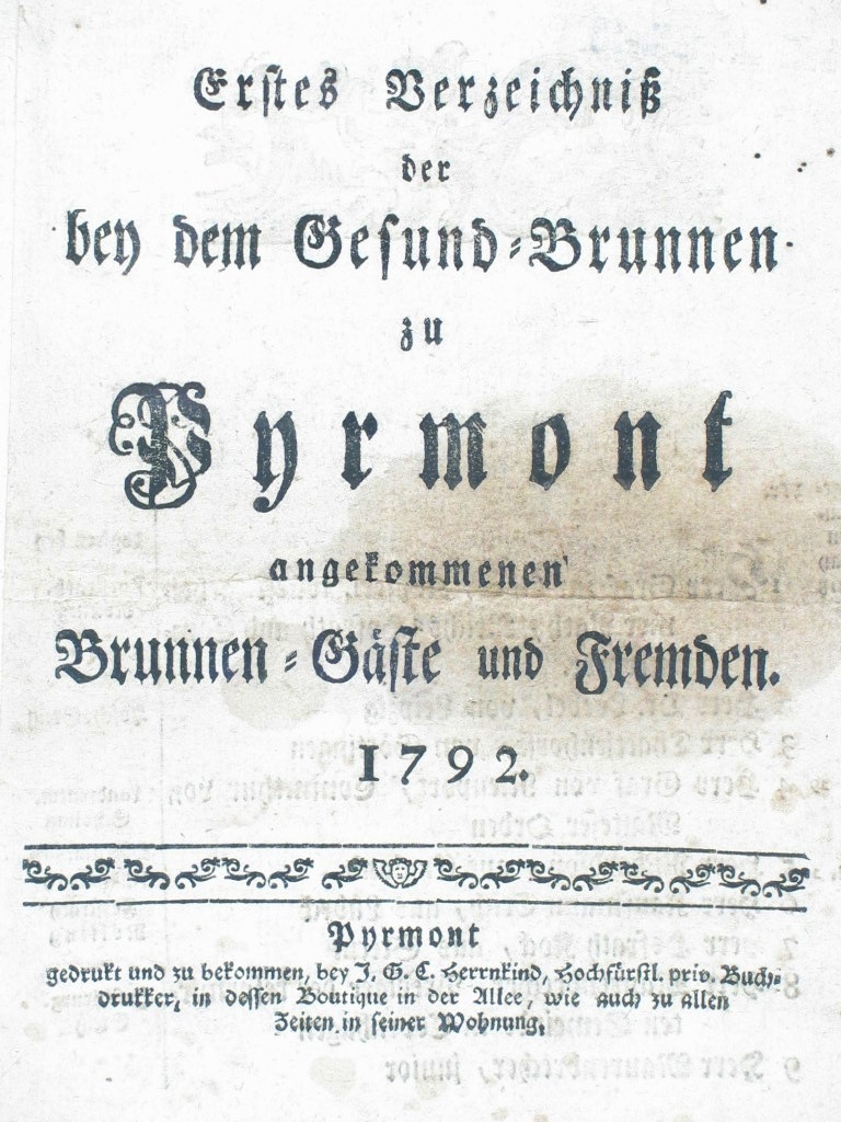 Gesund-Brunnen zu Pyrmont Anno 1792 - 1. Verzeichnis-Deckblatt (Museum im Schloss Bad Pyrmont CC BY-NC-SA)