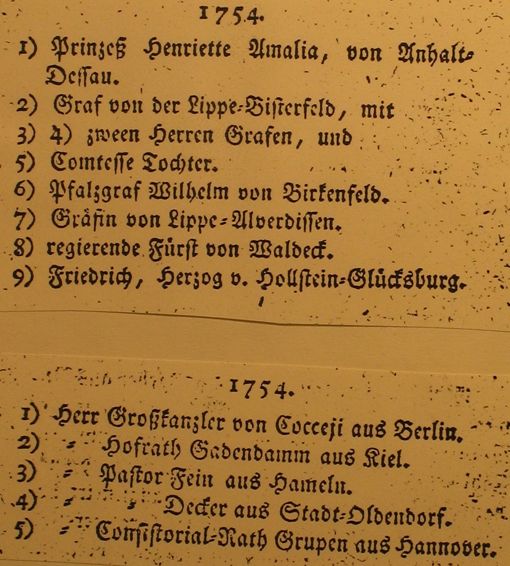 Kurliste 1754 (Museum im Schloss Bad Pyrmont CC BY-NC-SA)