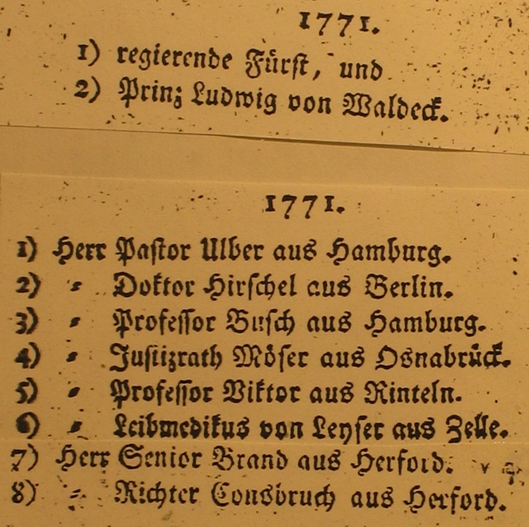 Kurliste 1771 (Museum im Schloss Bad Pyrmont CC BY-NC-SA)