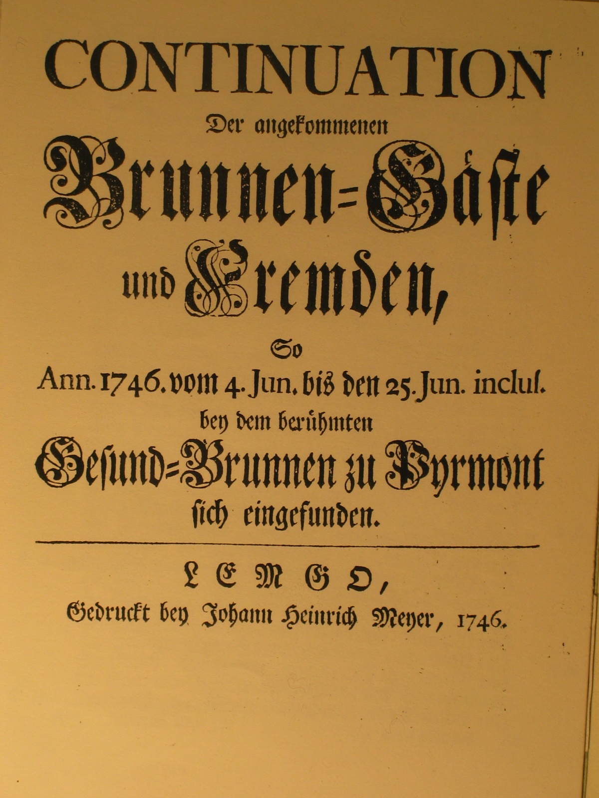 Continuation derer Brunnen-Gäste 1746-Deckblatt (Museum im Schloss Bad Pyrmont CC BY-NC-SA)
