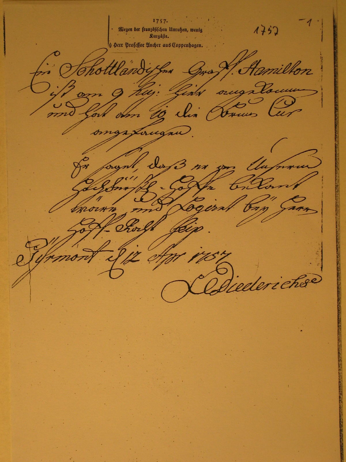 Kurliste aus dem Jahr 1757 (Museum im Schloss Bad Pyrmont CC BY-NC-SA)