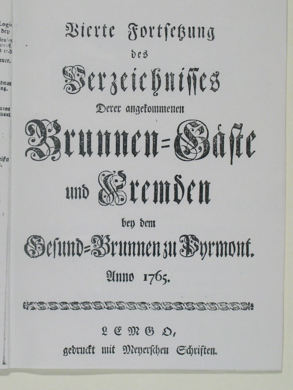 Verzeichnis derer angekommen Brunnengäste und Fremden Anno 1765 - 4. Fortsetzung (Museum im Schloss Bad Pyrmont CC BY-NC-SA)