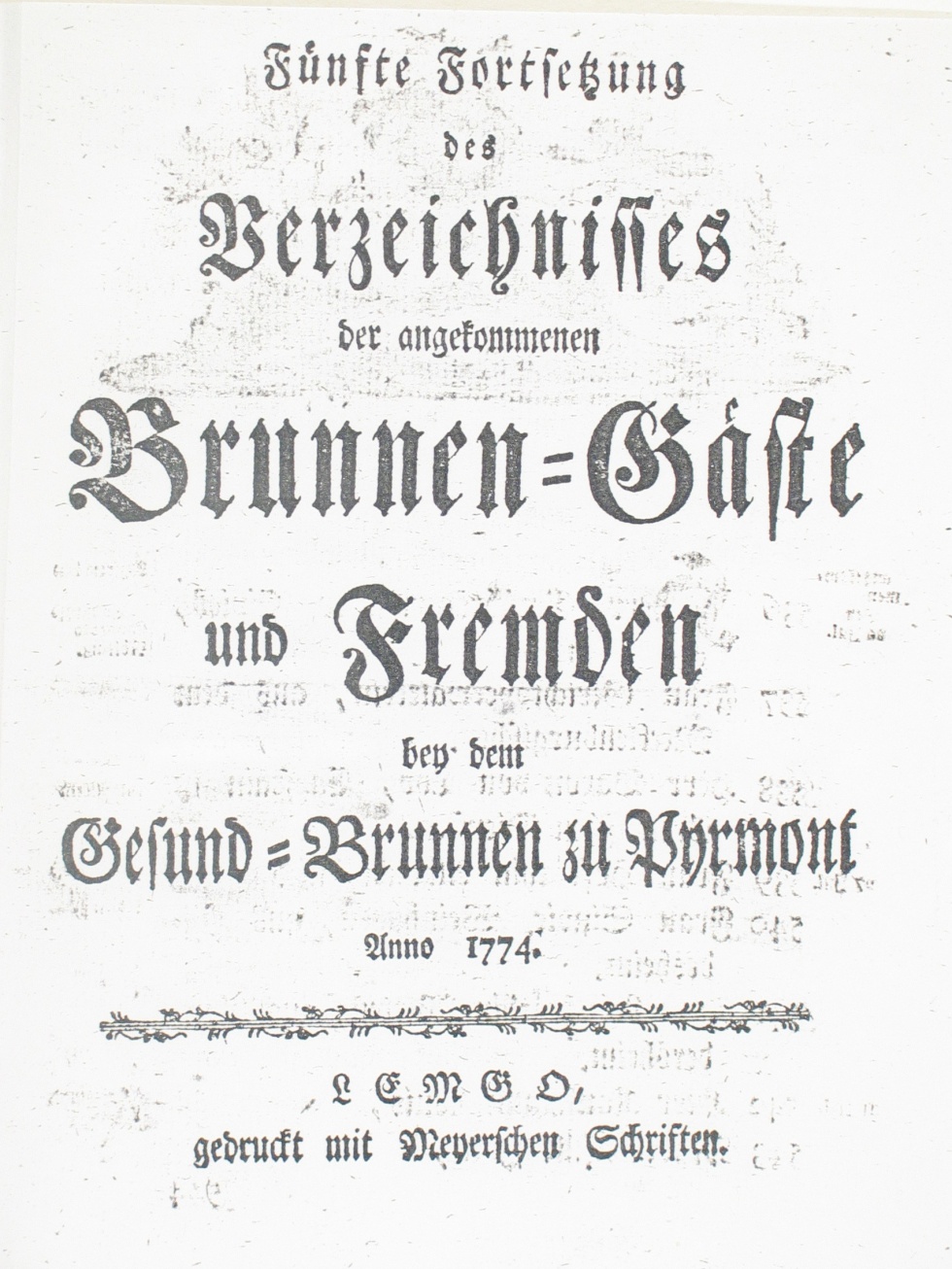 Verzeichnis derer angekommenen Brunnen=Gäste und Fremden Anno 1774 - 5. Fortsetzung (Museum im Schloss Bad Pyrmont CC BY-NC-SA)
