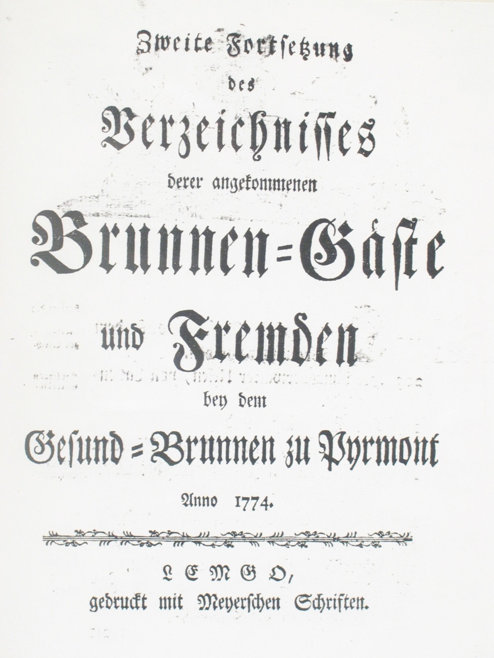 Verzeichnis derer angekommenen Brunnen=Gäste und Fremden Anno 1774 - 2. Fortsetzung (Museum im Schloss Bad Pyrmont CC BY-NC-SA)