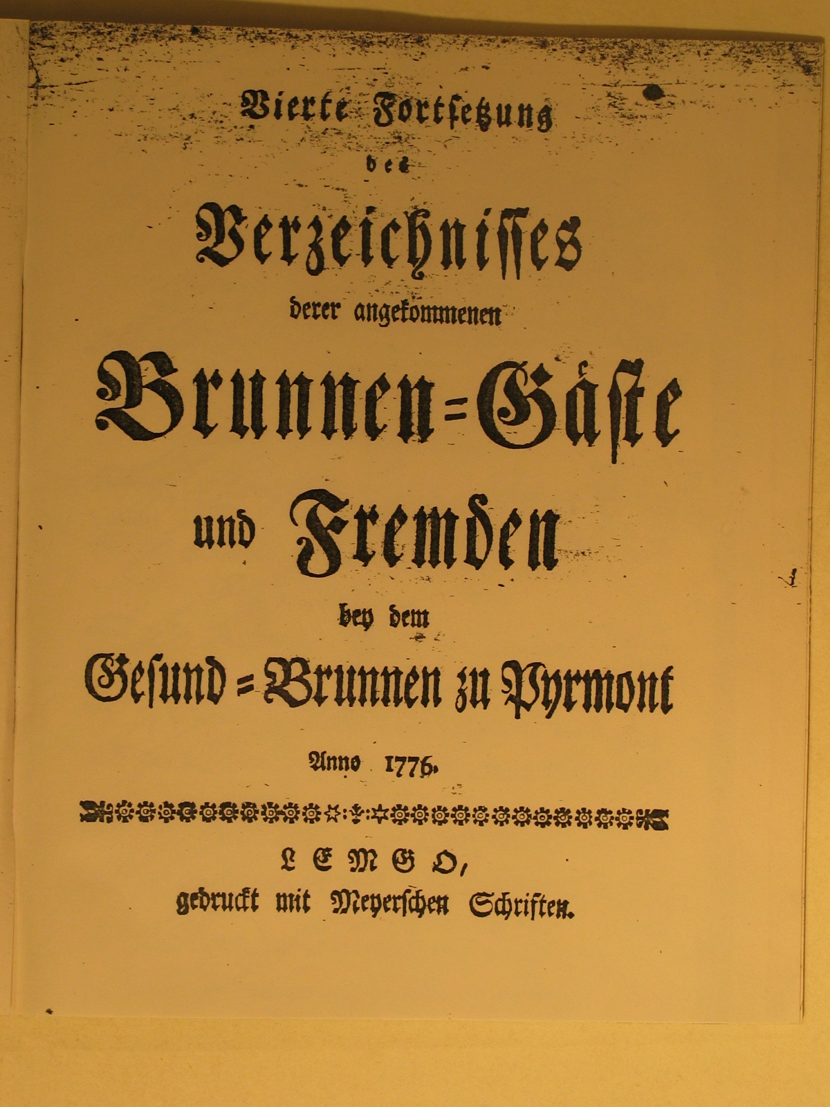 Verzeichnis derer angekommen Brunnengäste und Fremden Anno 1776 - 4. Fortsetzung (Museum im Schloss Bad Pyrmont CC BY-NC-SA)