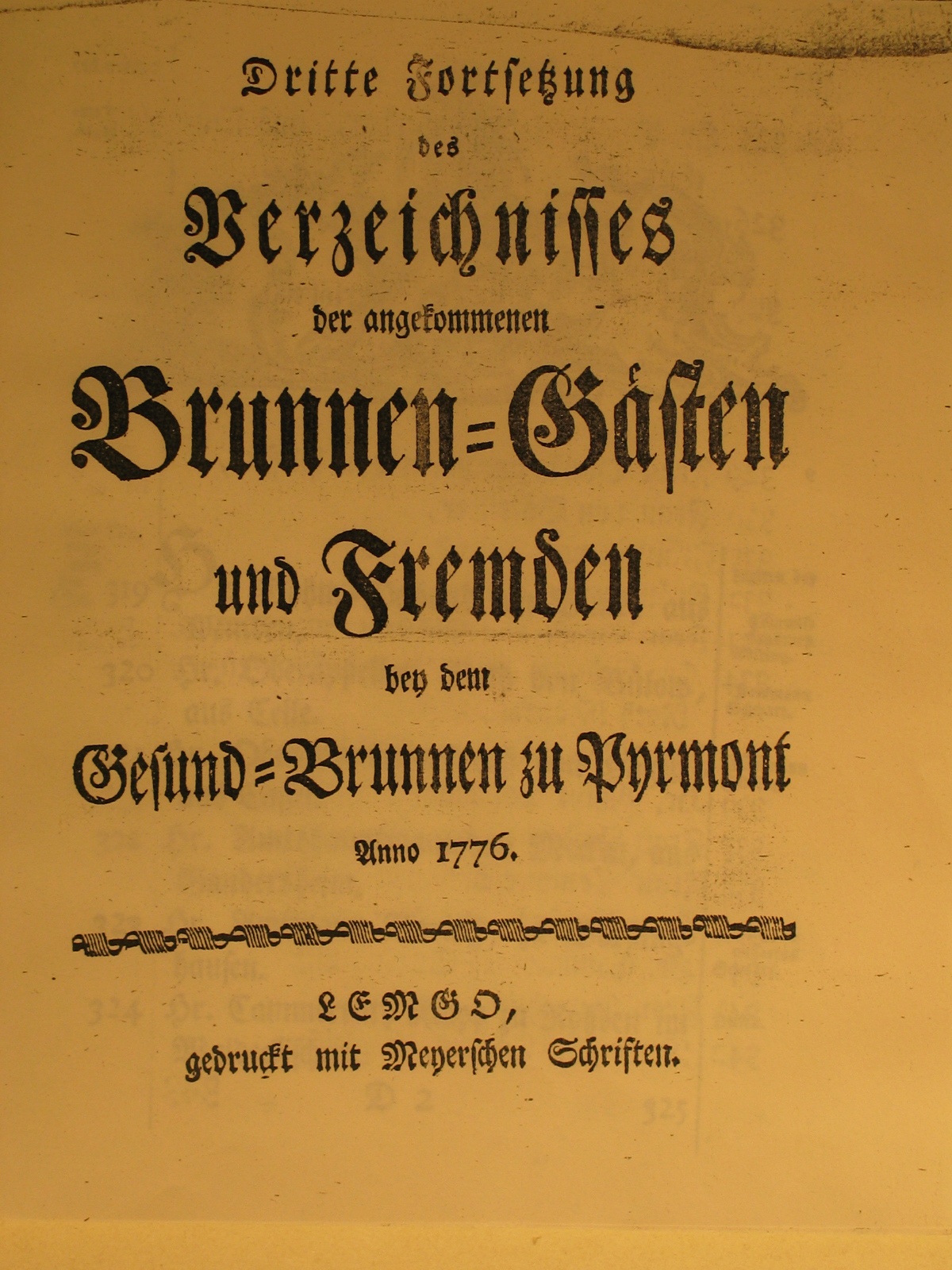 Verzeichnis derer angekommen Brunnengäste und Fremden Anno 1776 - 3. Fortsetzung (Museum im Schloss Bad Pyrmont CC BY-NC-SA)