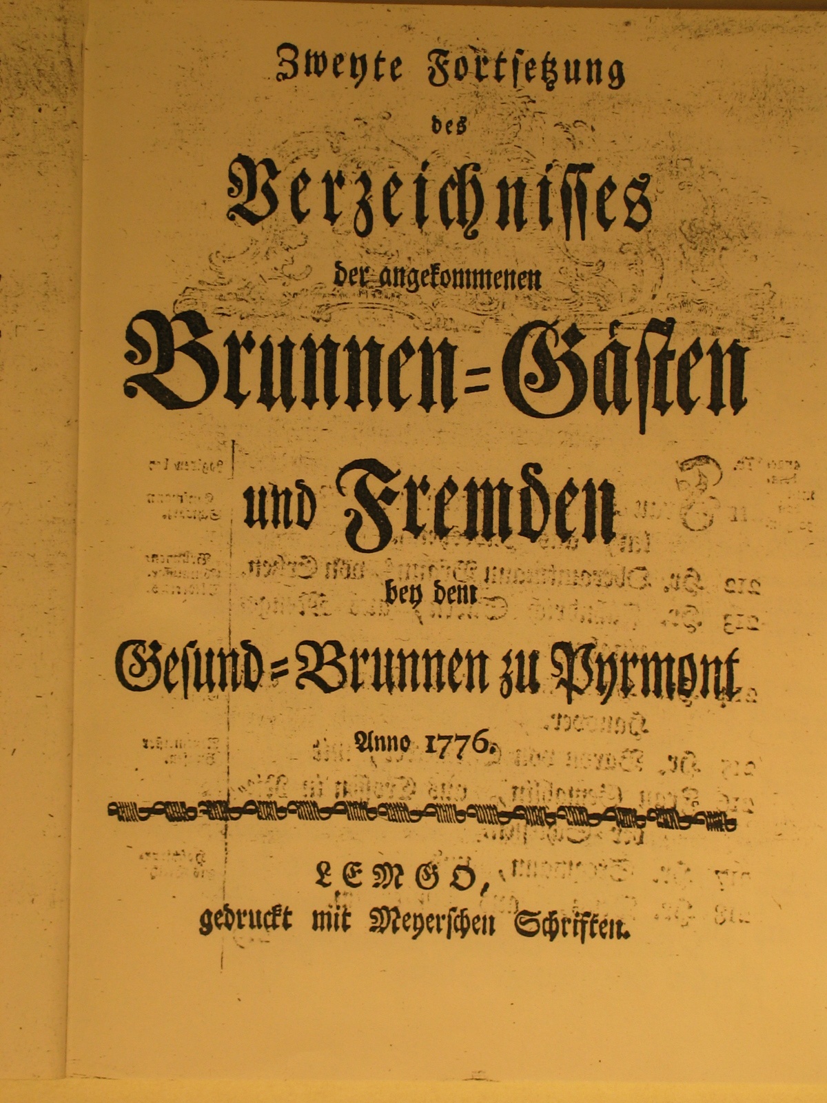Verzeichnis derer angekommen Brunnengäste und Fremden Anno 1776 - 2. Fortsetzung (Museum im Schloss Bad Pyrmont CC BY-NC-SA)