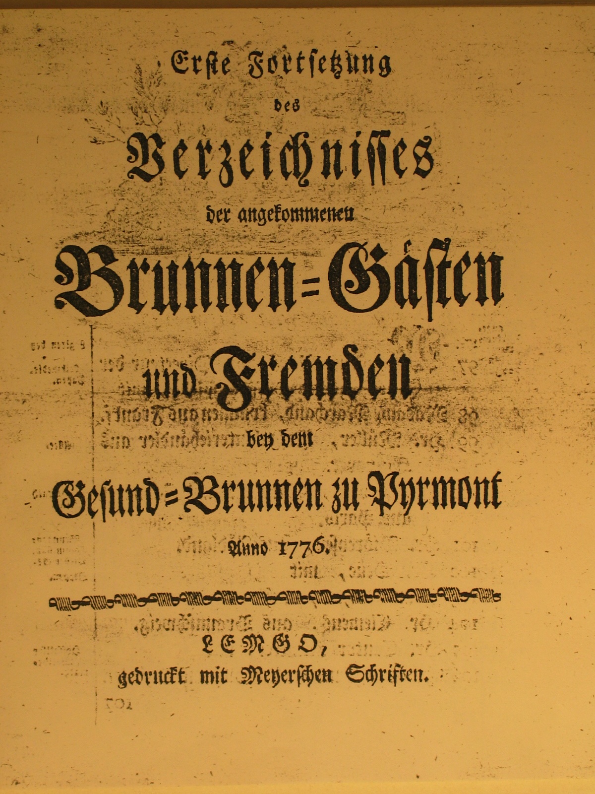Verzeichnis derer angekommen Brunnengäste und Fremden Anno 1776 - 1. Fortsetzung (Museum im Schloss Bad Pyrmont CC BY-NC-SA)