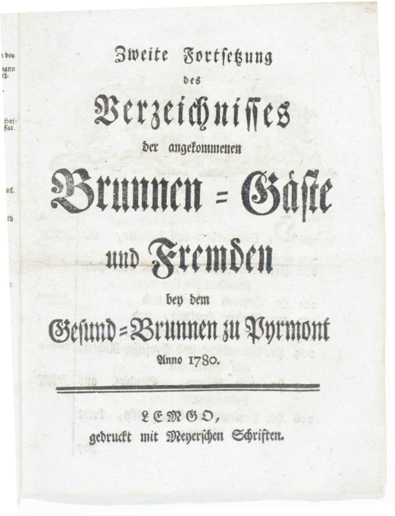 Verzeichnis der angekommenen Brunnen-Gäste und Fremden Anno 1780 - 2. Fortsetzung (Museum im Schloss Bad Pyrmont CC BY-NC-SA)
