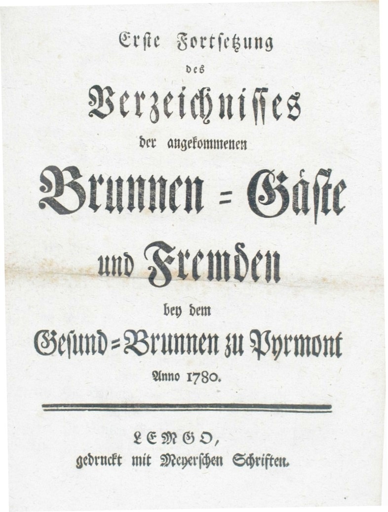 Verzeichnis der angekommenen Brunnen-Gäste und Fremden Anno 1780 - 1. Fortsetzung (Museum im Schloss Bad Pyrmont CC BY-NC-SA)
