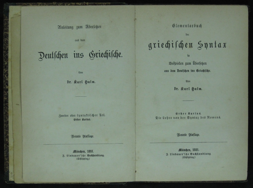 Halm, Elementarbuch der griechischen Syntax (Museumsschule Hiddenhausen CC BY-NC-SA)