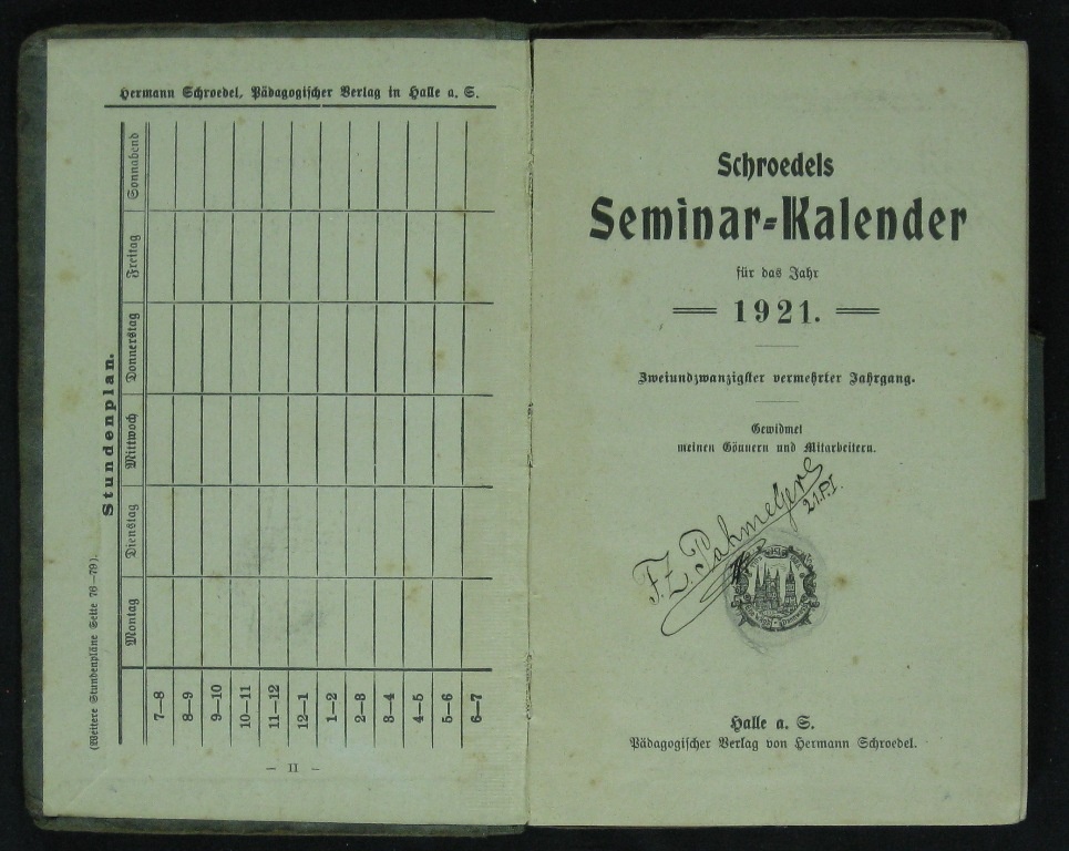 Schroedels Seminar-Kalender für das Jahr 1921 (Museumsschule Hiddenhausen CC BY-NC-SA)