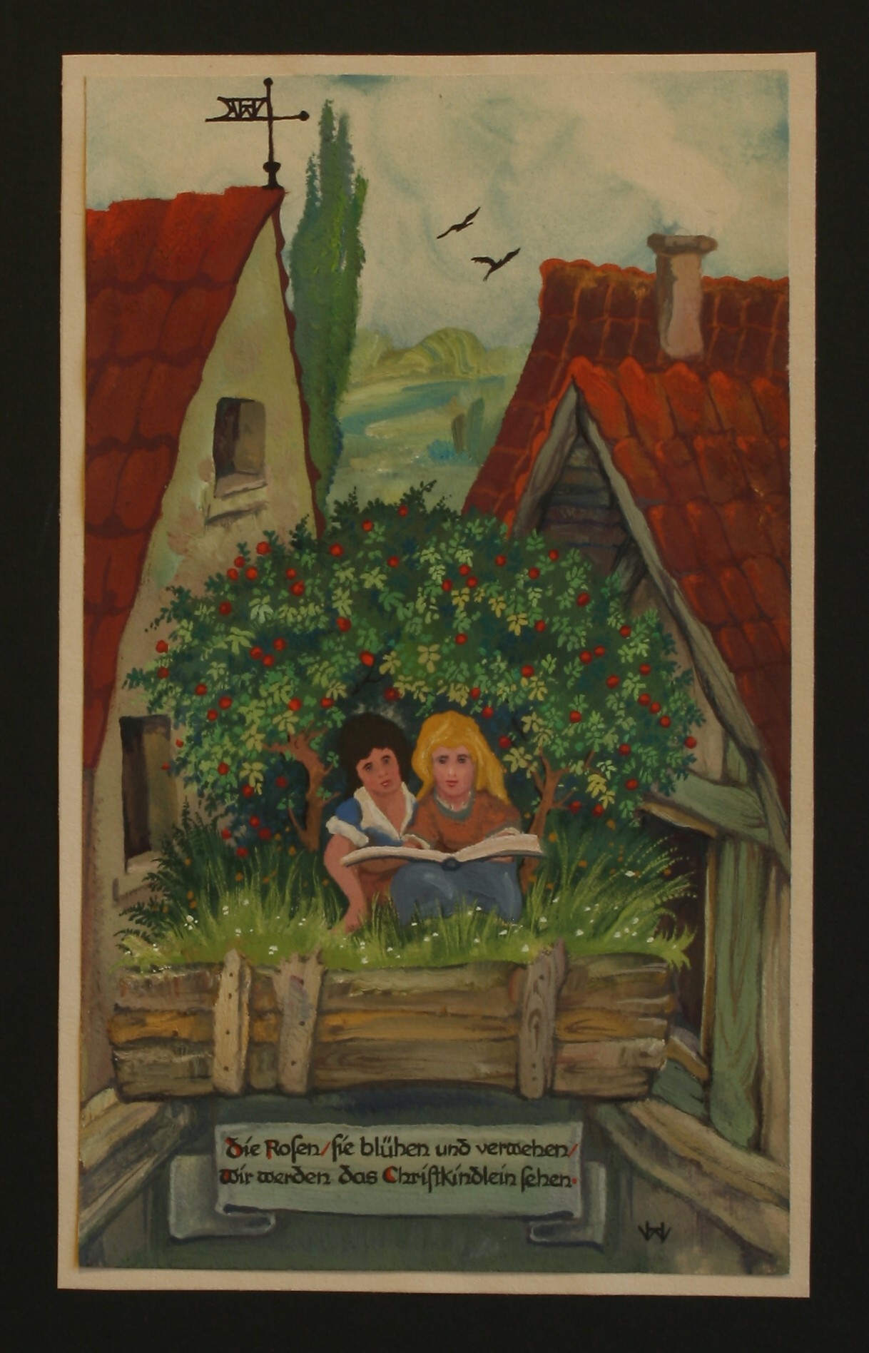Die Schneekönigin: Kinder in der Rosenlaube (Deutsches Märchen- und Wesersagenmuseum CC BY-NC-SA)