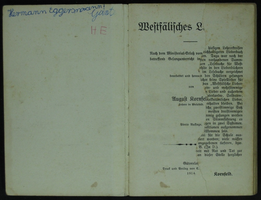 Westfälisches Liederbuch (Museumsschule Hiddenhausen CC BY-NC-SA)