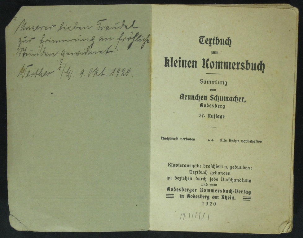 Textbuch zum kleinen Kommersbuch (Museumsschule Hiddenhausen CC BY-NC-SA)