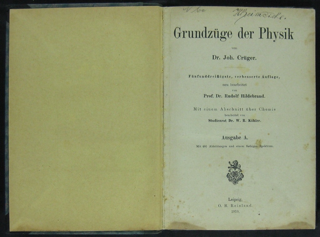 Crüger, Grundzüge der Physik (Museumsschule Hiddenhausen CC BY-NC-SA)