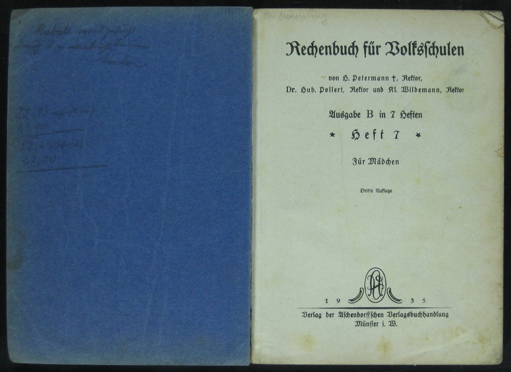 Petermann, Rechenbuch für Volksschulen Ausgabe B Heft 7 (Museumsschule Hiddenhausen CC BY-NC-SA)