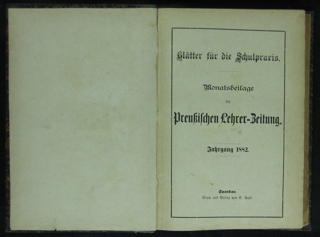 Blätter für die Schulpraxis/ Pädagogisches Litteraturblatt Jg. 1882 (Museumsschule Hiddenhausen CC BY-NC-SA)