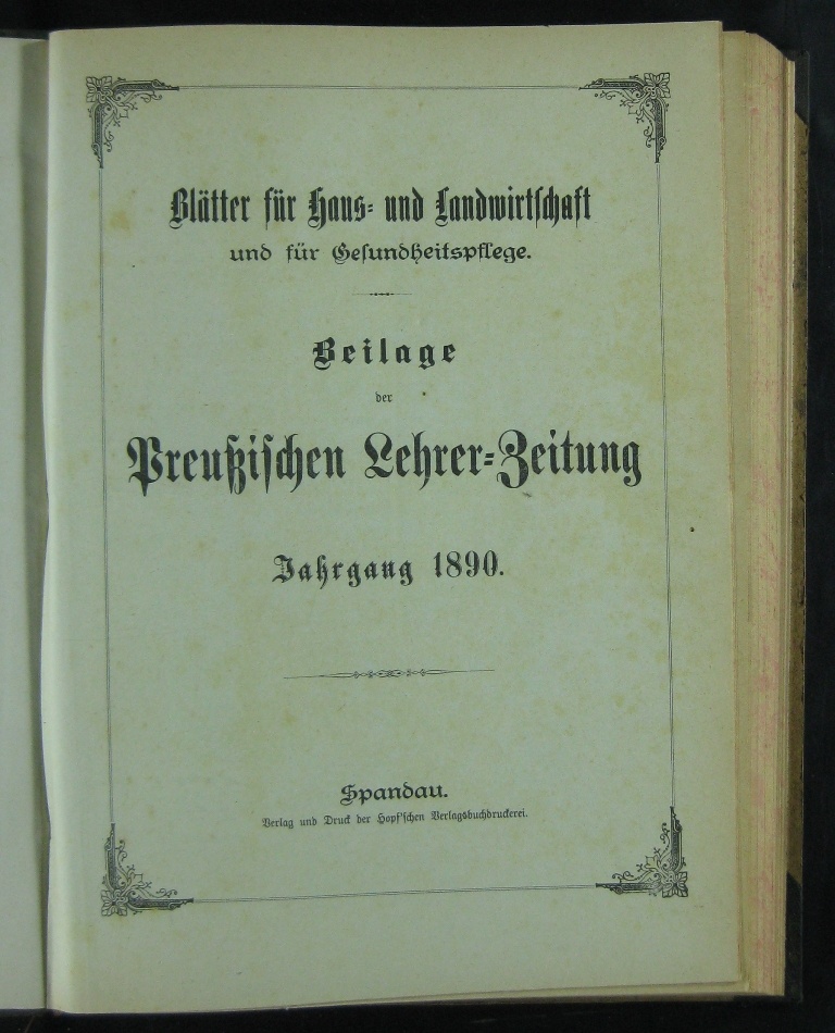 Blätter für Haus- und Landwirtschaft und für Gesundheitspflege Jg. 1890-1893 (Museumsschule Hiddenhausen CC BY-NC-SA)