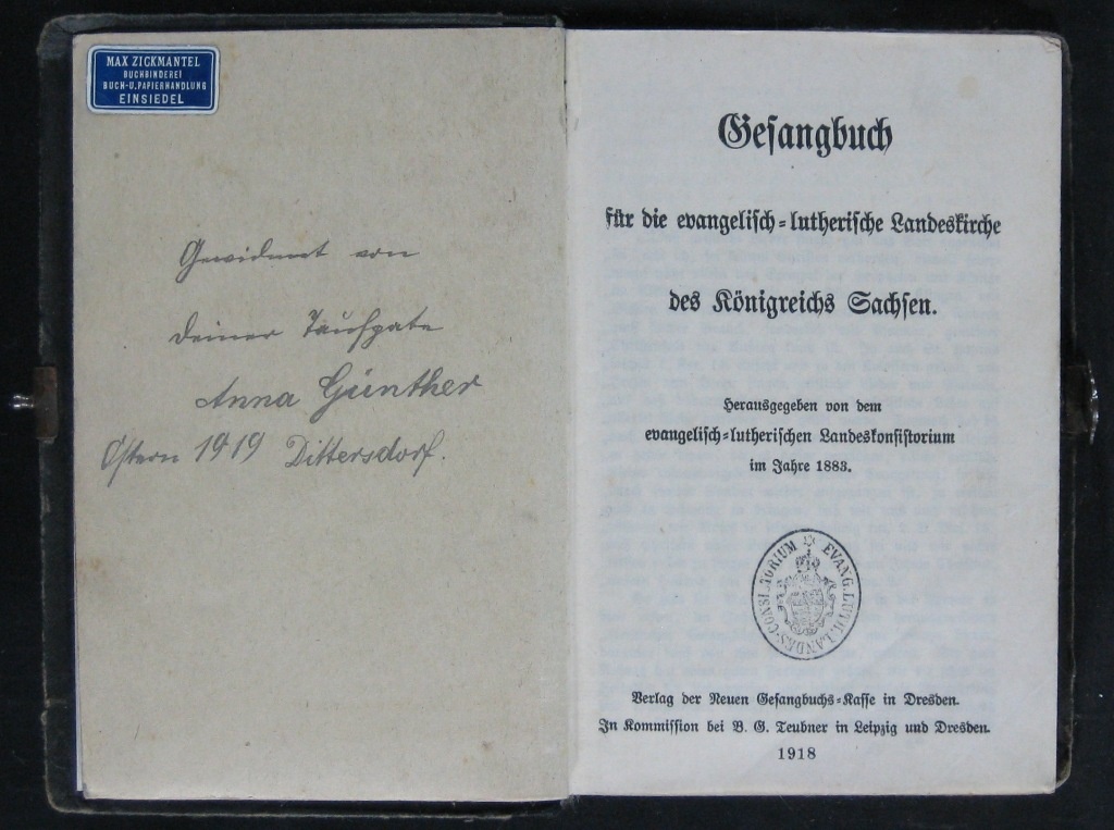 Gesangbuch für die evangelisch-lutherische Landeskirche des Königreichs Sachsen (1918) (Museumsschule Hiddenhausen CC BY-NC-SA)