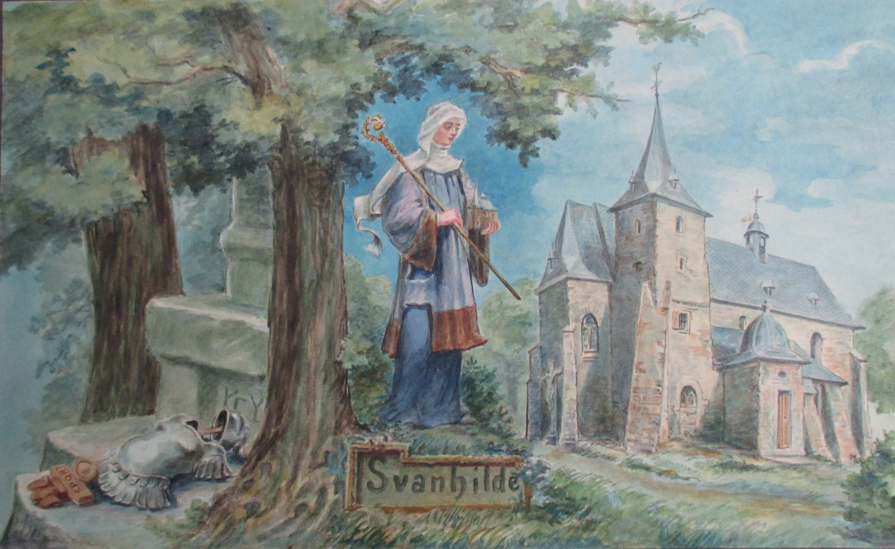 Illustration zu der Sage von Svanhilde (Deutsches Märchen- und Wesersagenmuseum CC BY-NC-SA)
