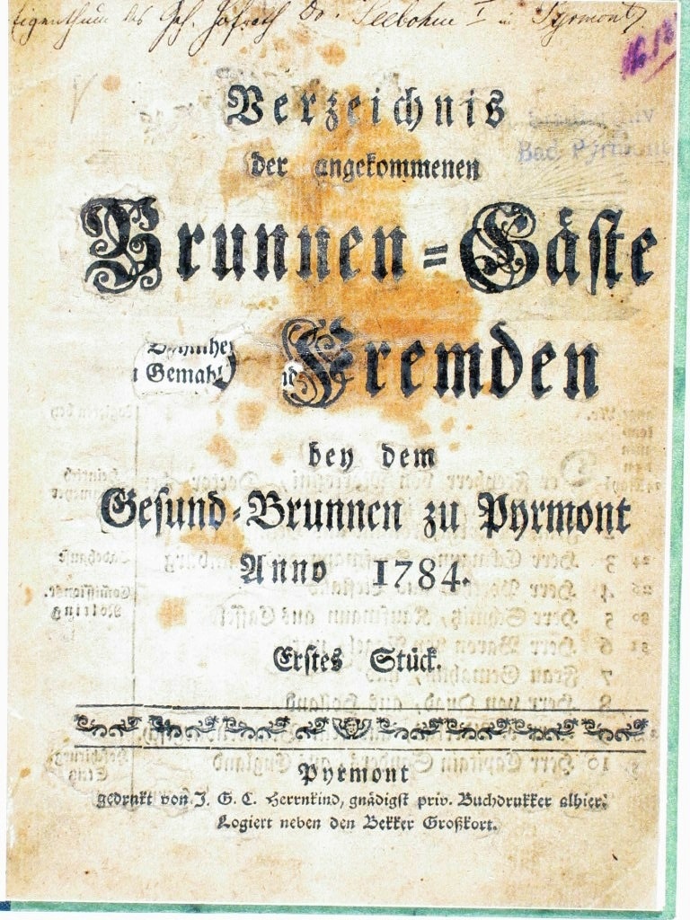 1784 - Verzeichnis der angekommenen Brunnengäste und Fremden (Museum im Schloss Bad Pyrmont CC BY-NC-SA)