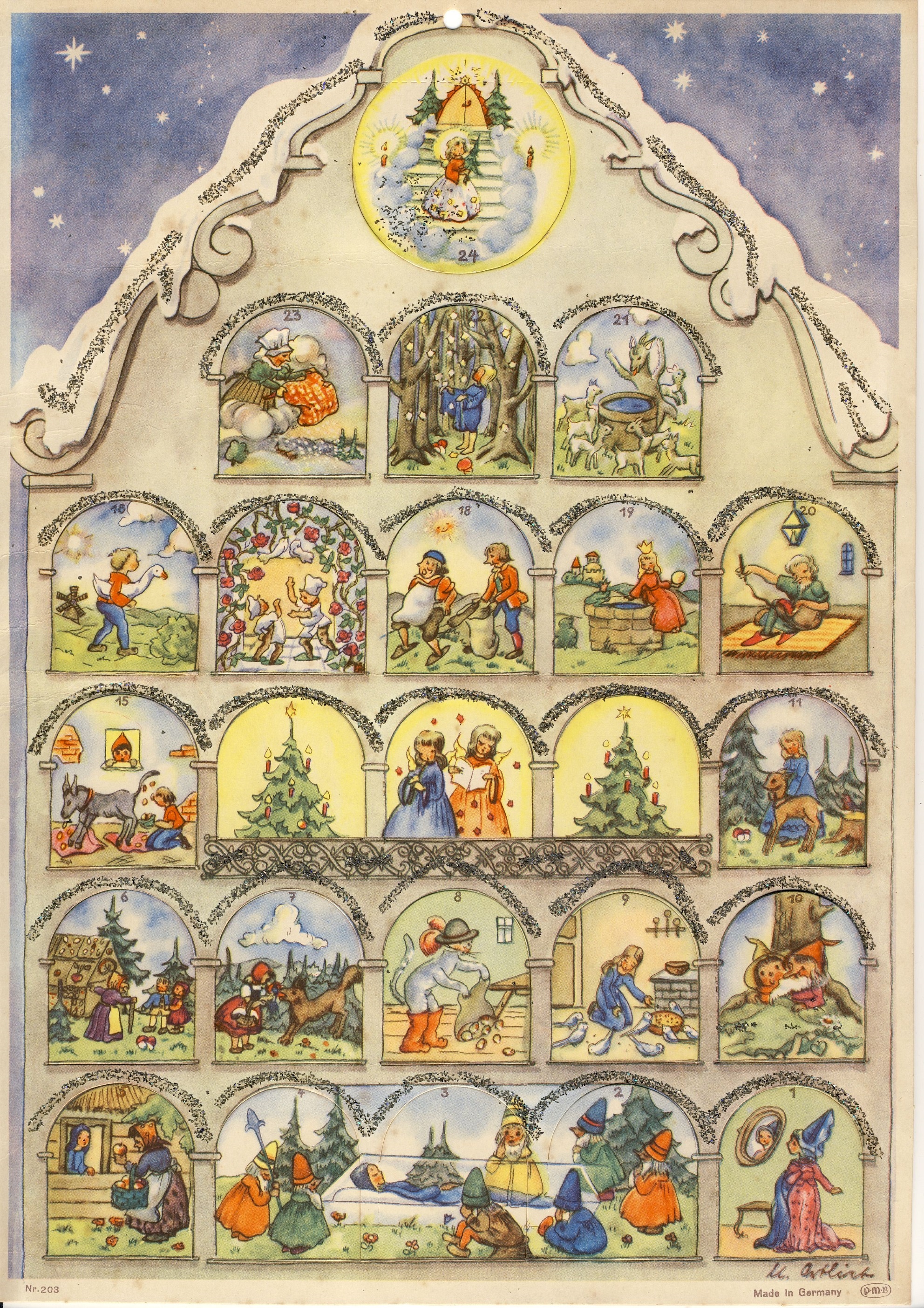 Adventskalender mit Märchenmotiven (Deutsches Märchen- und Wesersagenmuseum CC BY-NC-SA)