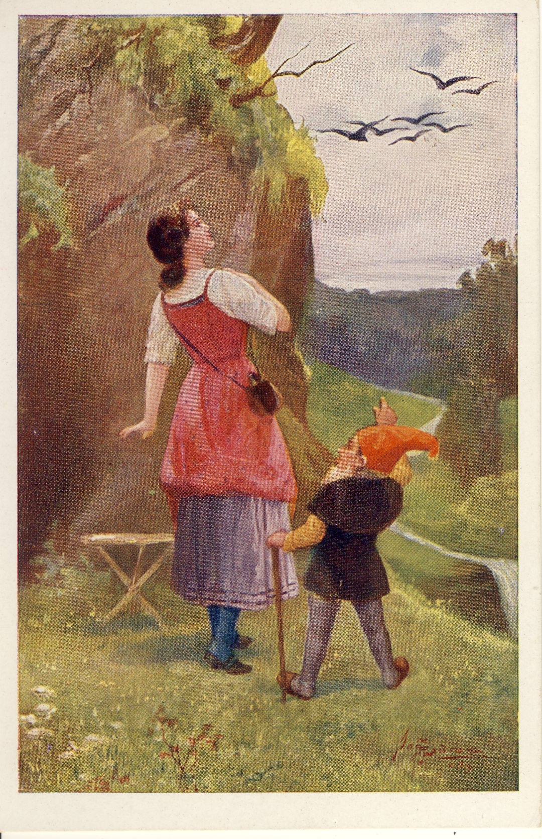 Die sieben Raben Märchenpostkarte (Deutsches Märchen- und Wesersagenmuseum CC BY-NC-SA)