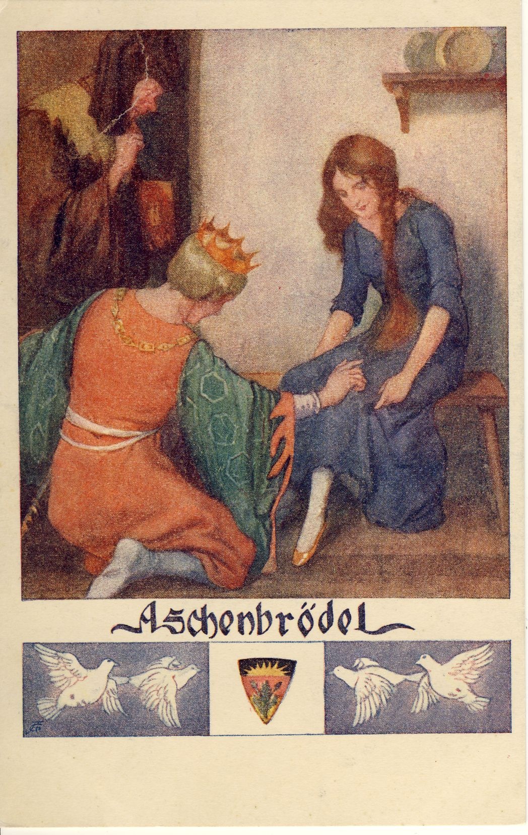 Aschenbrödel Märchenpostkarte (Deutsches Märchen- und Wesersagenmuseum CC BY-NC-SA)