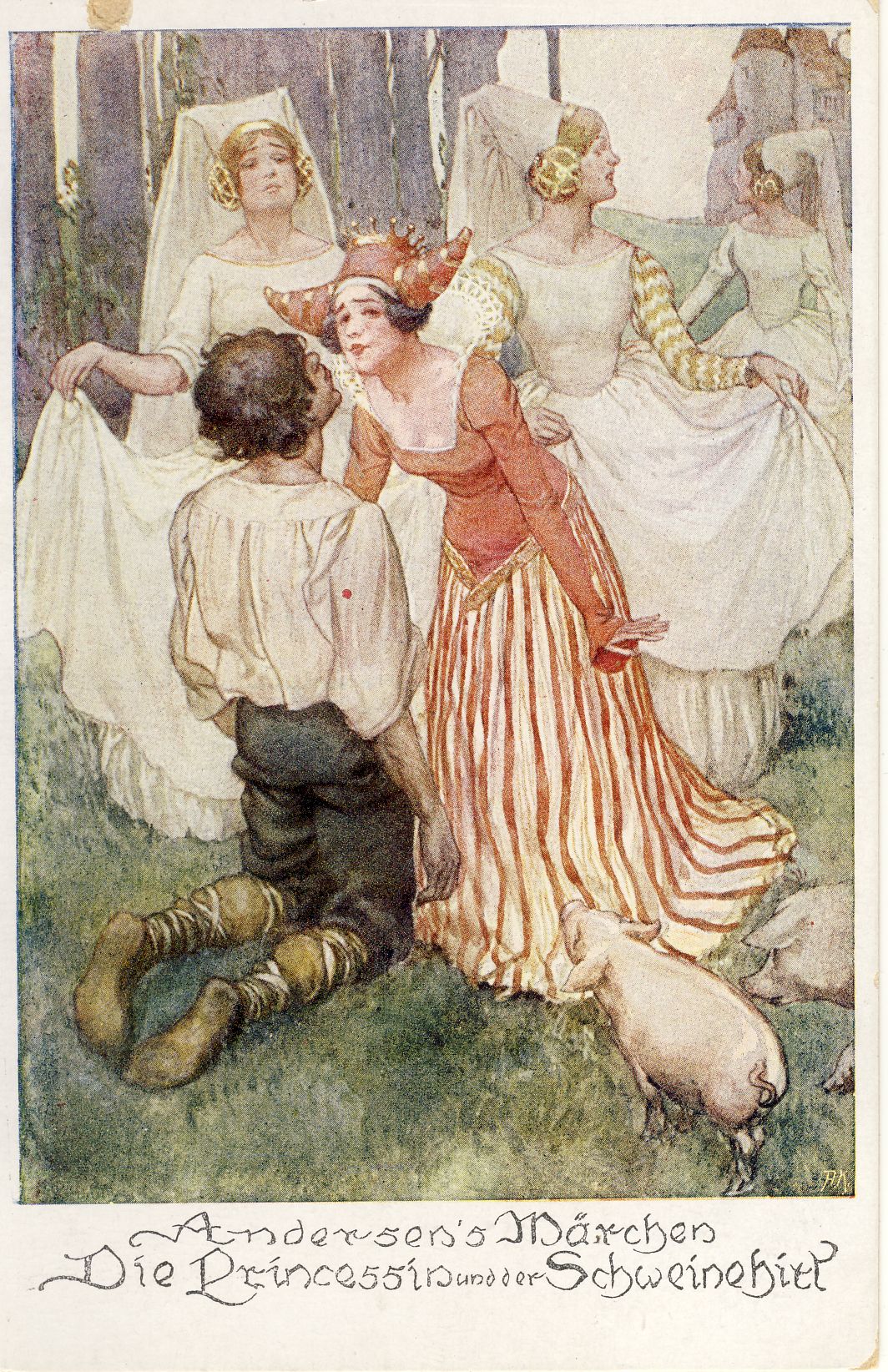 Die Prinzessin und der Schweinehirt Märchenpostkarte (Deutsches Märchen- und Wesersagenmuseum CC BY-NC-SA)