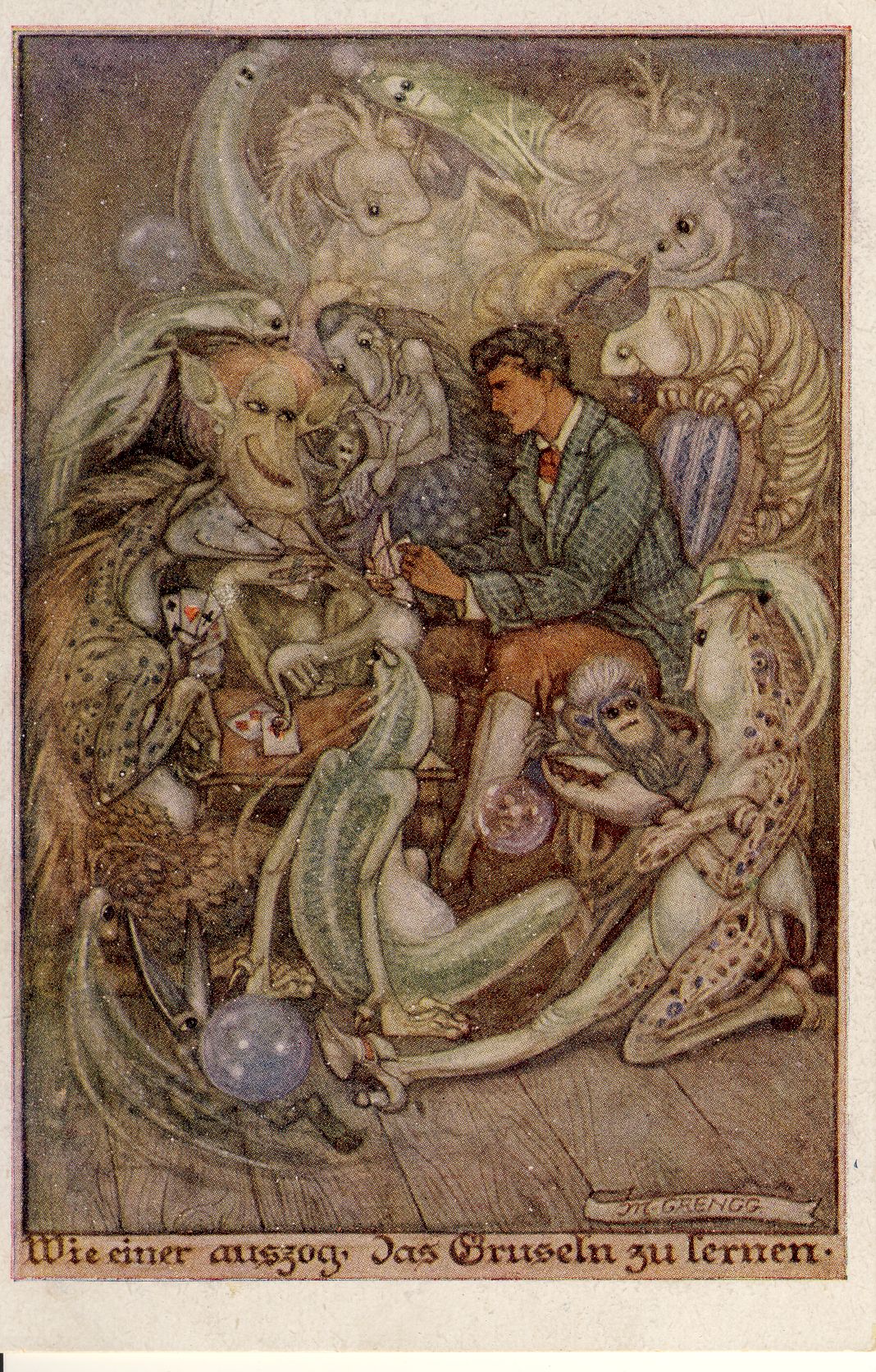 Wie einer auszog, das Gruseln zu lernen Märchenpostkarte (Deutsches Märchen- und Wesersagenmuseum CC BY-NC-SA)