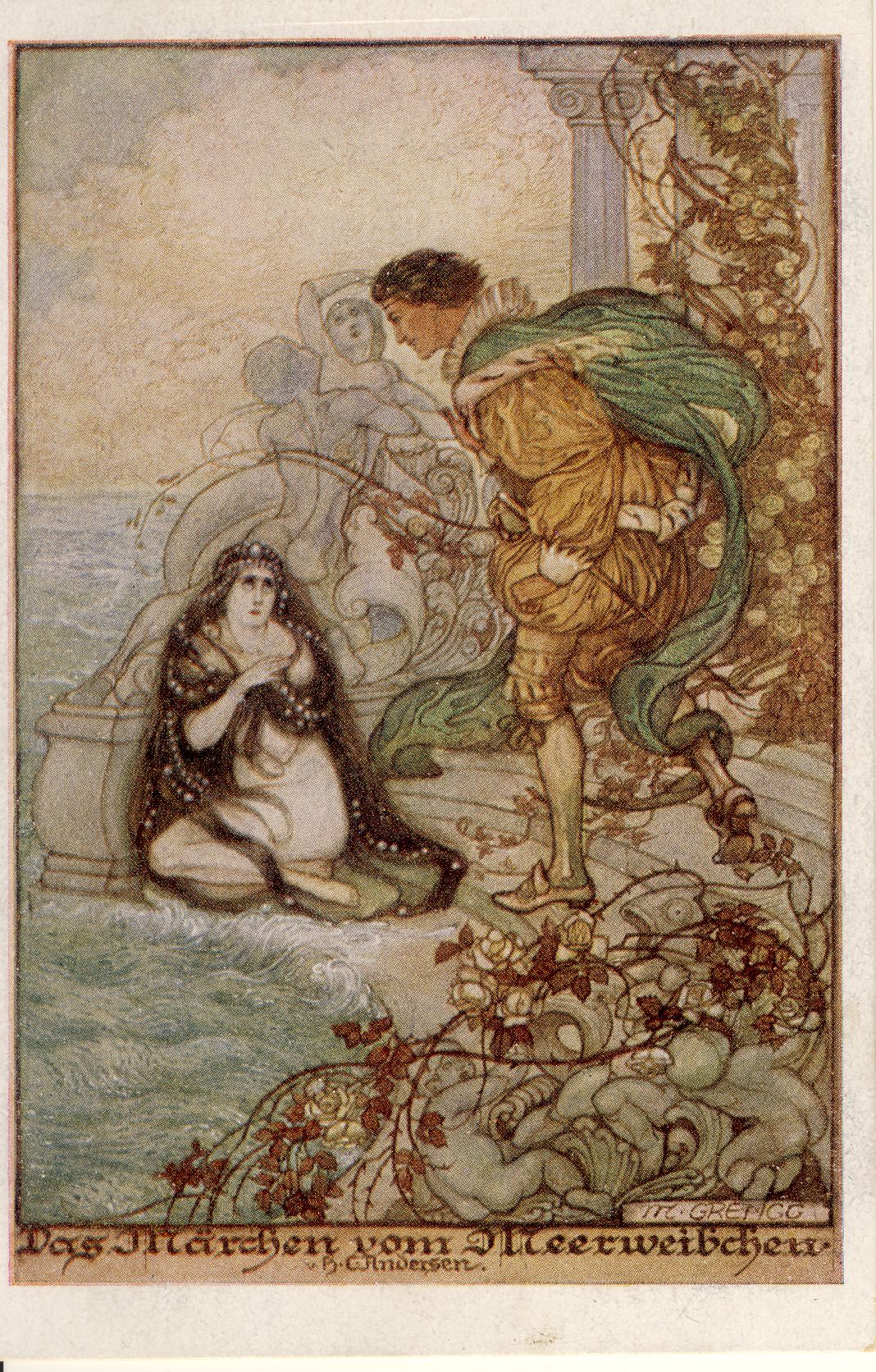 Das Märchen vom Meerweibchen Märchenpostkarte (Deutsches Märchen- und Wesersagenmuseum CC BY-NC-SA)