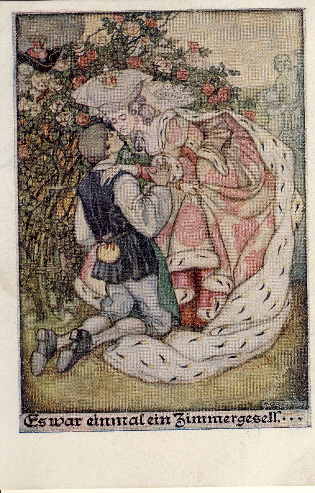 Es war einmal ein Zimmergesell... Märchenpostkarte (Deutsches Märchen- und Wesersagenmuseum CC BY-NC-SA)