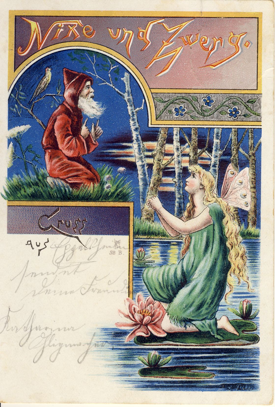Nixe und Zwerg Postkarte (Deutsches Märchen- und Wesersagenmuseum CC BY-NC-SA)